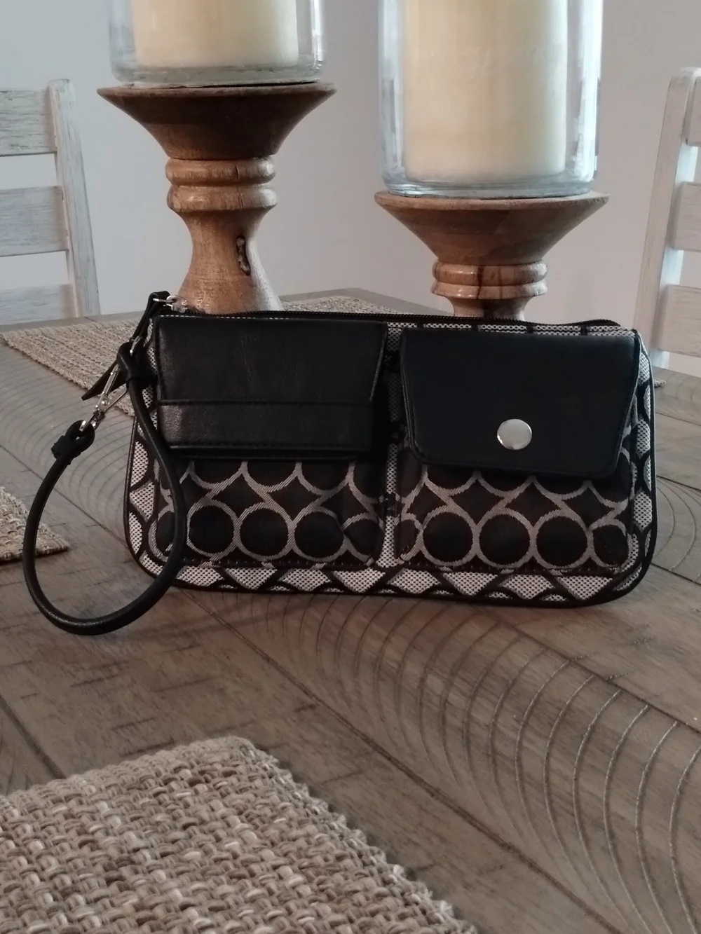Nine West Black and White Patterned Wristlet Clutch